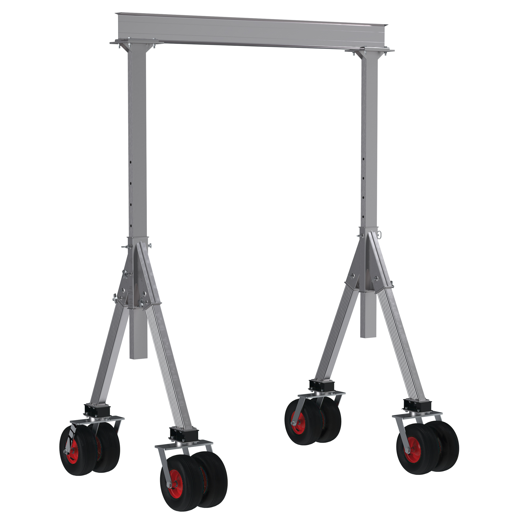 Vestil, Aluminum Adjustable Height Gantry Crane with Pneumatic Rubber Casters 8 Ft. Wide x 8 Ft. Max Usable Height 4,000 Lb. Capacity Silver, Model# AHA-4-8-8-PNU